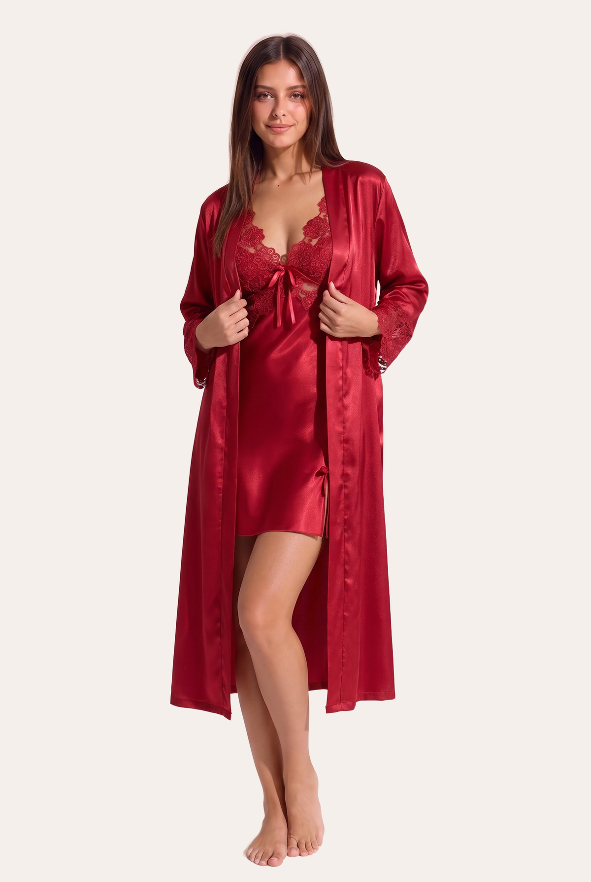 Ensemble Scarlett - détail satin rouge