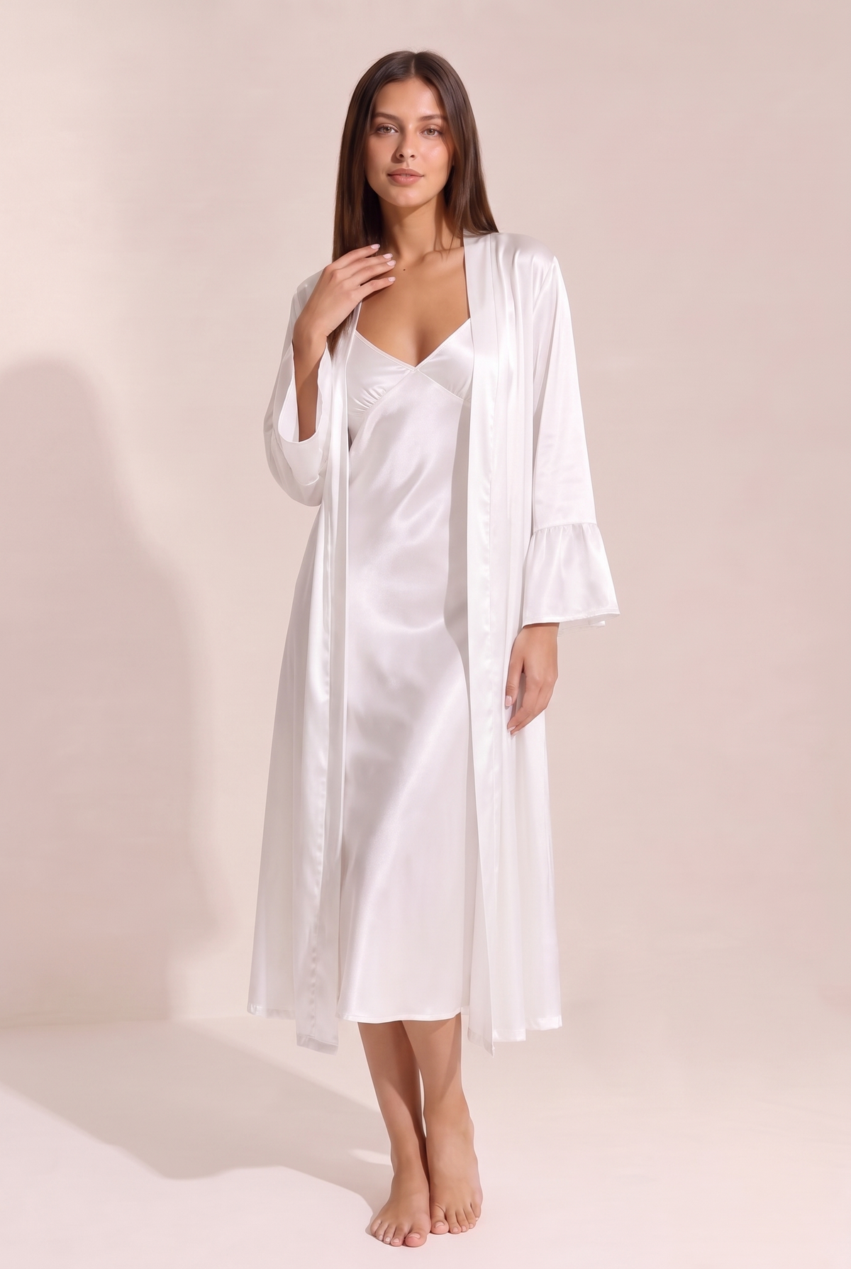 Ensemble Clarisse - peignoir long satin