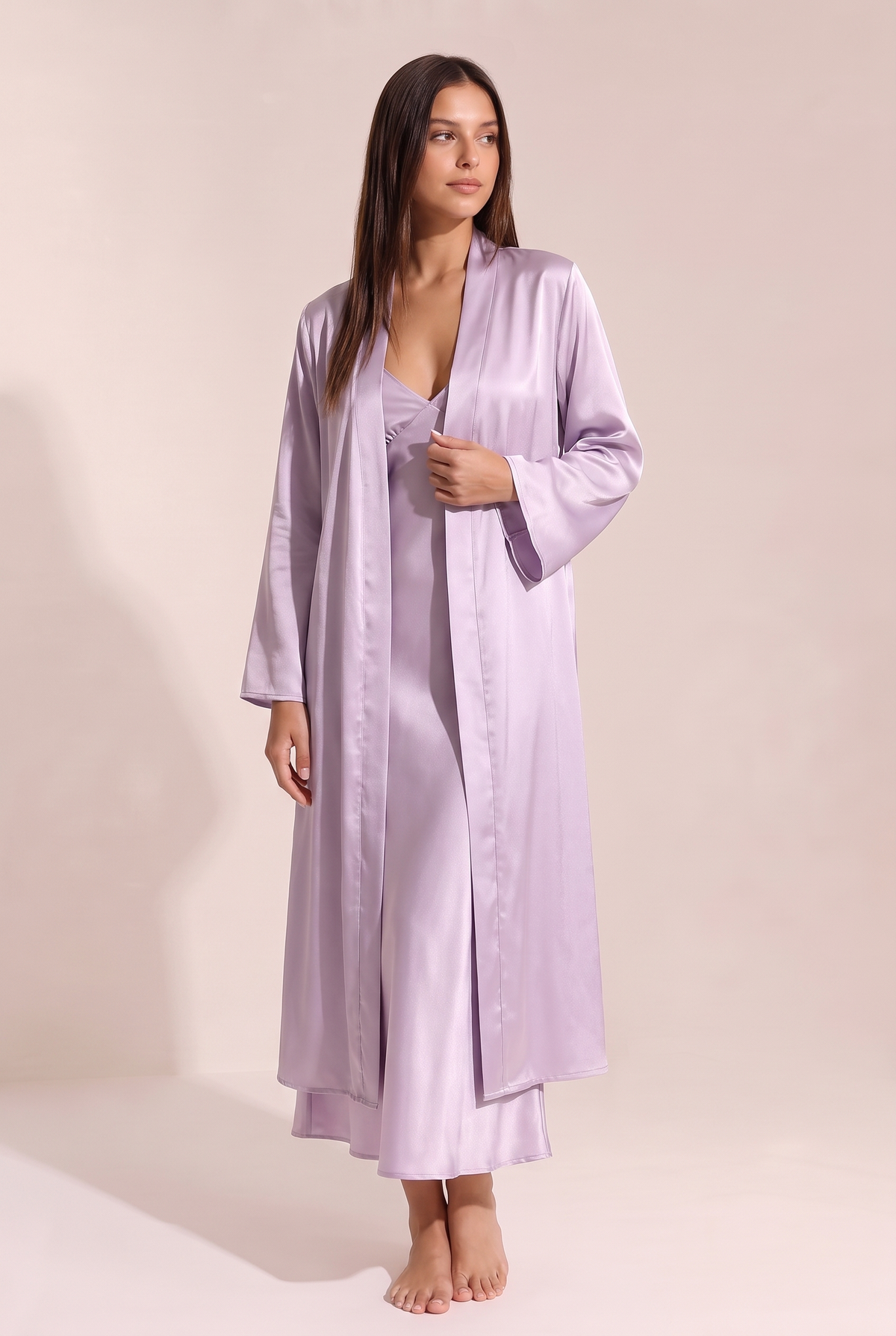 Ensemble Iris - peignoir satin lilas