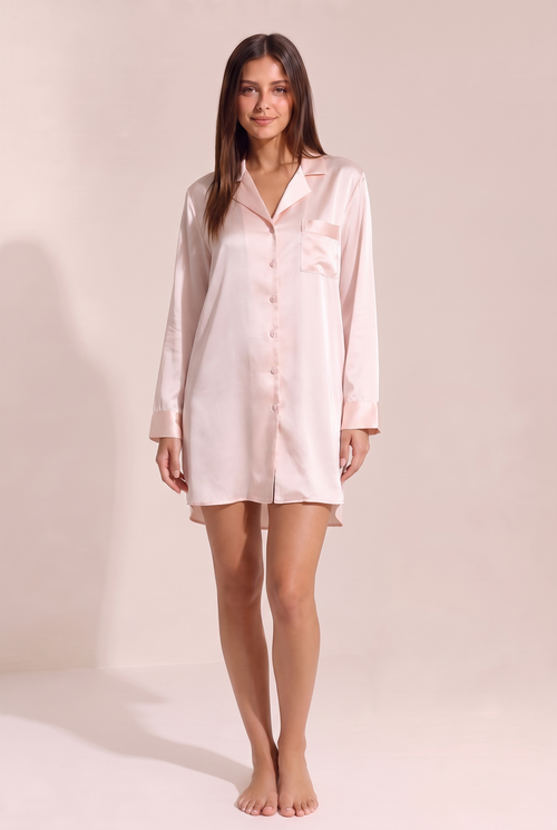 Chemise de Nuit Aurore satin rosé poudré - vue de face